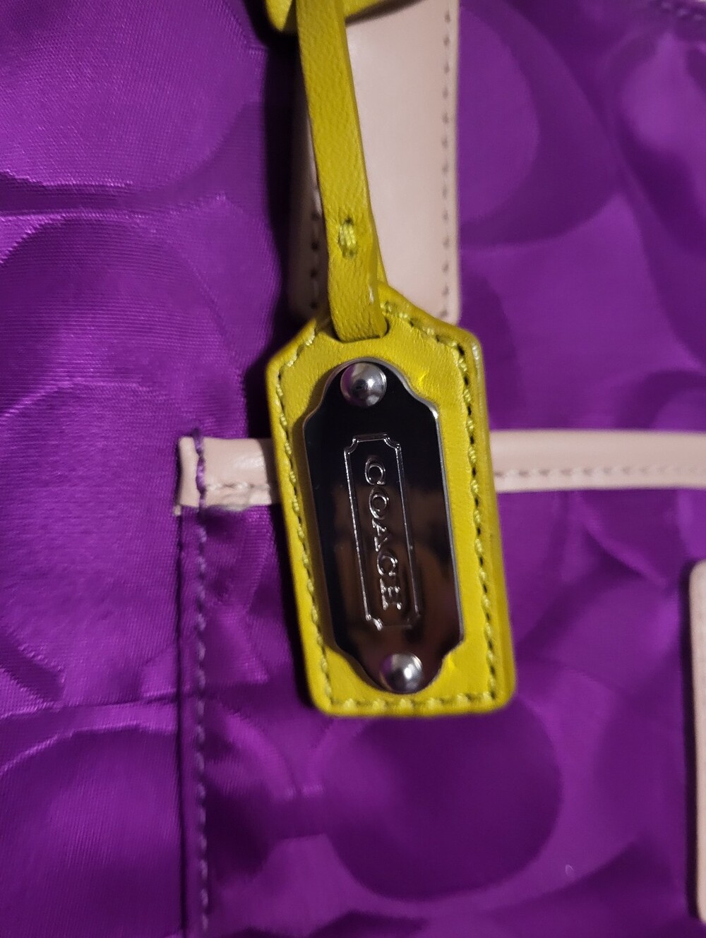 Coach Weekend Signature Colorblock Nylon East/ West Tote. Magenta/ Deep Purple - Picture 8 of 10